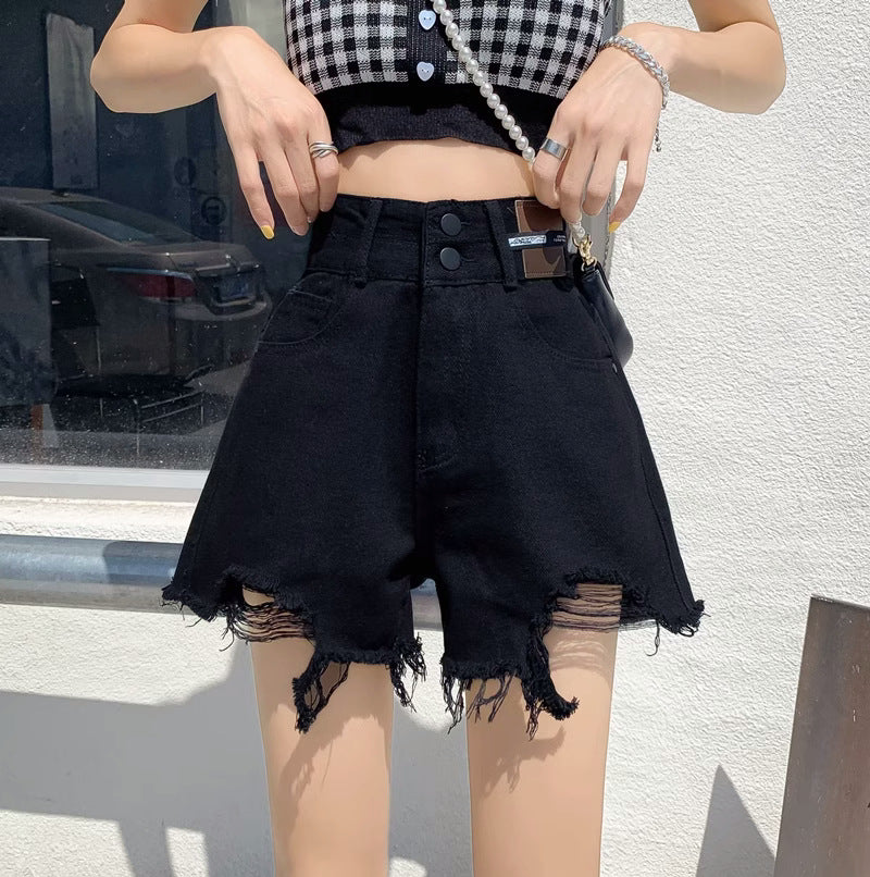 Raw edge high waist A-line wide leg pants