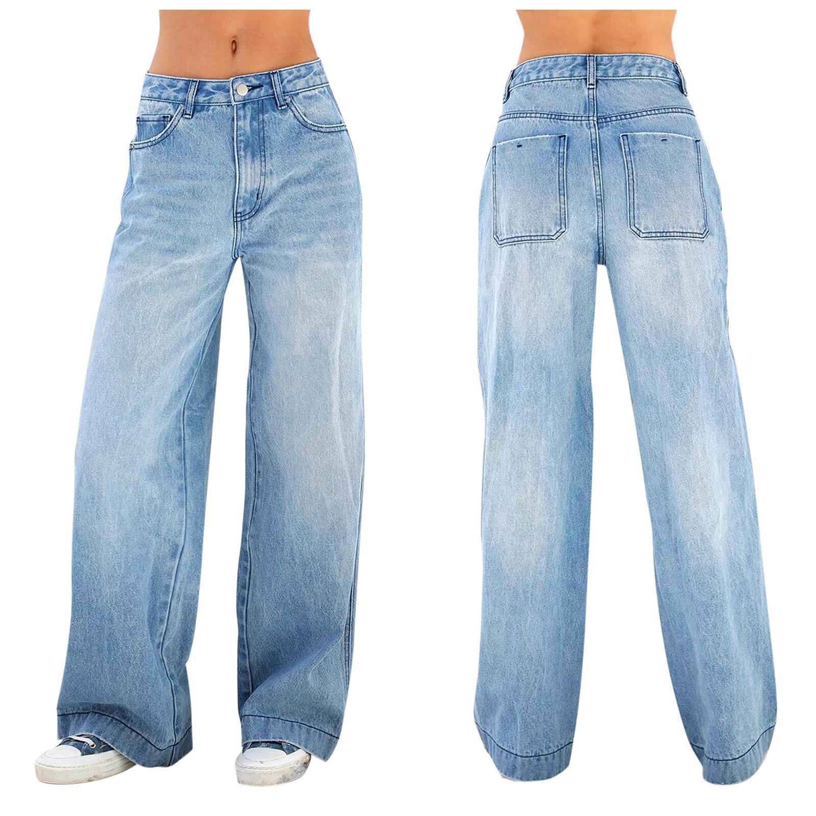 Blaue Y2K-Boyfriendjeans mit hoher Taille und weitem Bein