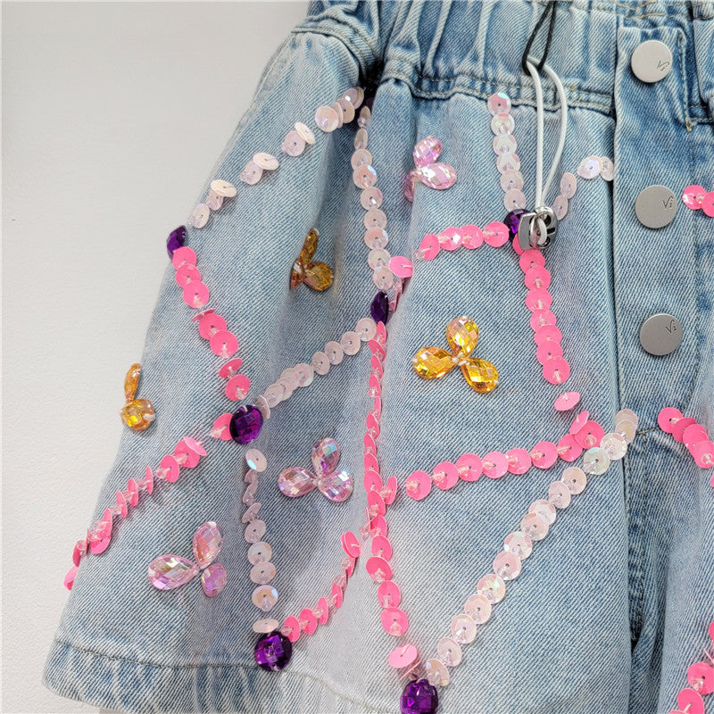 Embellished jean shorts for women