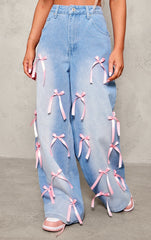Bow high waist wide leg jeans