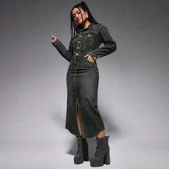 Medium wash monochrome denim dress