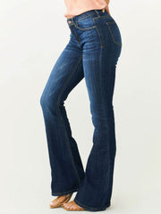 Blue Wash Distressed Stretch Flare Jeans