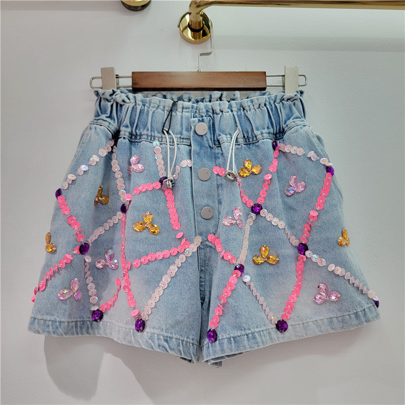 Embellished jean shorts for women