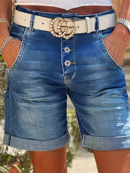 High-Waisted Stretch Straight-Leg Rolled-Up Jeans