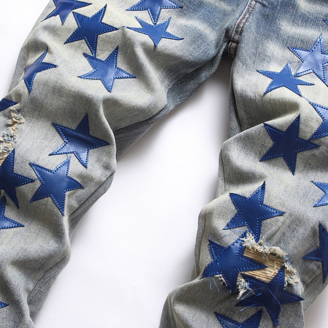 Blue stars embroidery men jeans