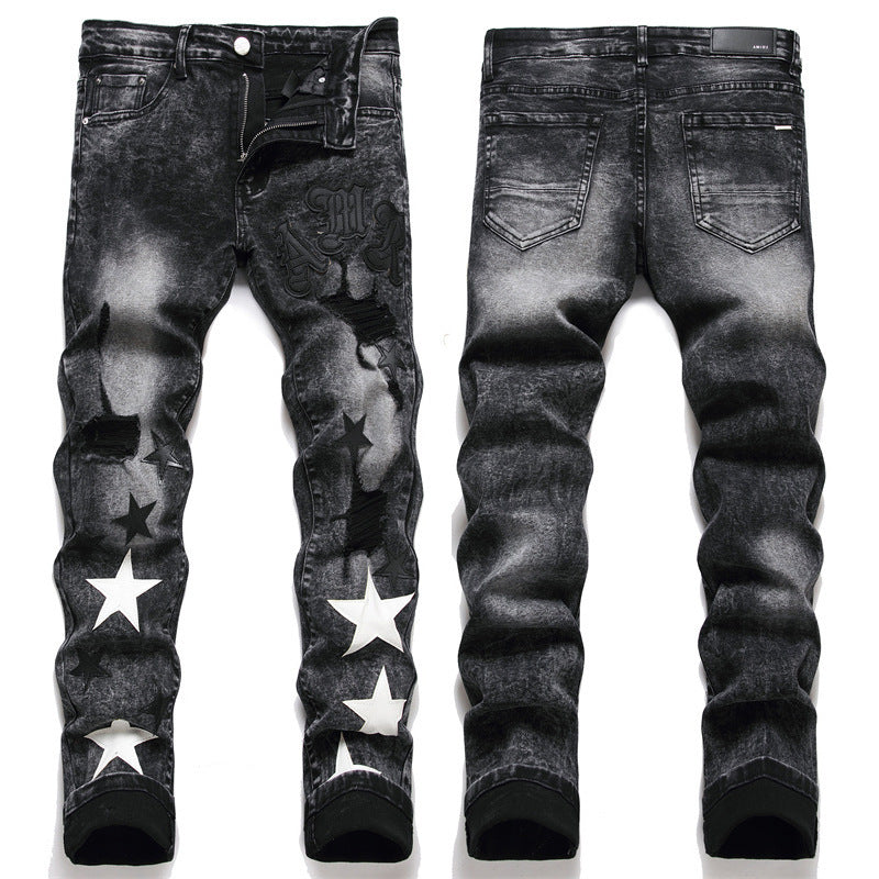 Herrenjeans mit Graffiti-Sternen-Print