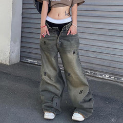 Distressed Letter Print Jeans