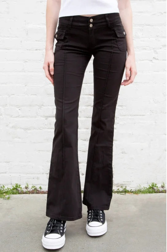 Double waistline black jeans for ladies