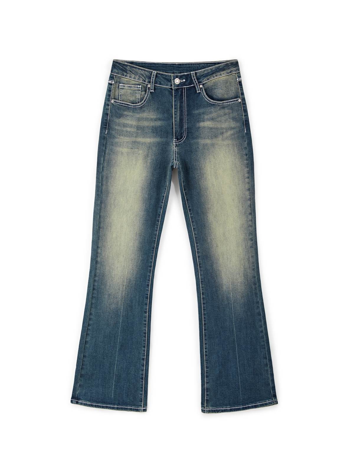 Jeans mit ausgestelltem Bein und Strass-Chrom-Herzen