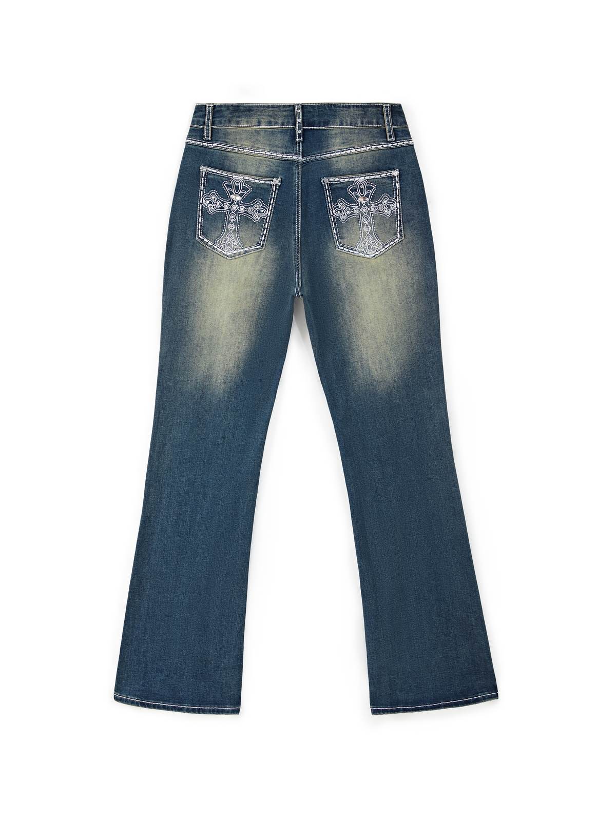 Jeans mit ausgestelltem Bein und Strass-Chrom-Herzen