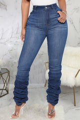 Personalized High Rise Slim Fit Pleated Jeans