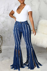 Personalized Fringed Fringed Stretch Flared Jeans