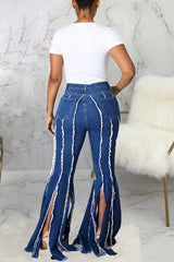 Personalized Fringed Fringed Stretch Flared Jeans