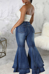 Fashion High Waist Double Layer Flared Jeans