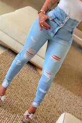 Fashion High Waist Slim Ripped Small Feet Jeans