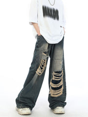 2000er Fake Hole Damage Weite Jeanshose Unisex