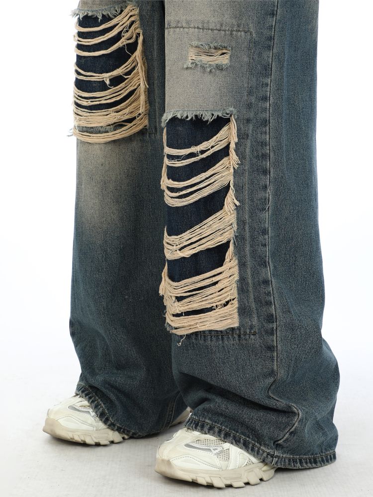 2000er Fake Hole Damage Weite Jeanshose Unisex