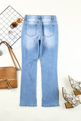 Sky Blue Side Splits Ripped Straight Leg High Waist Jeans