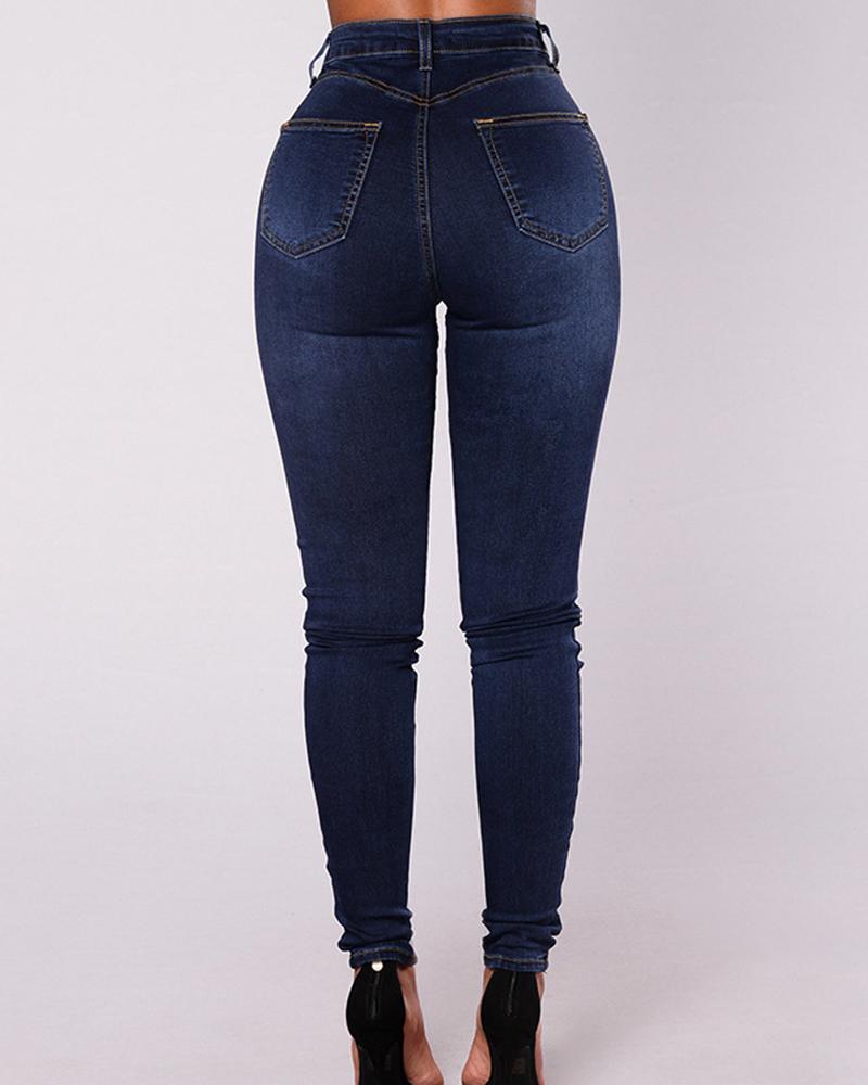 Double Button Fly Low Waist Skinny Jeans