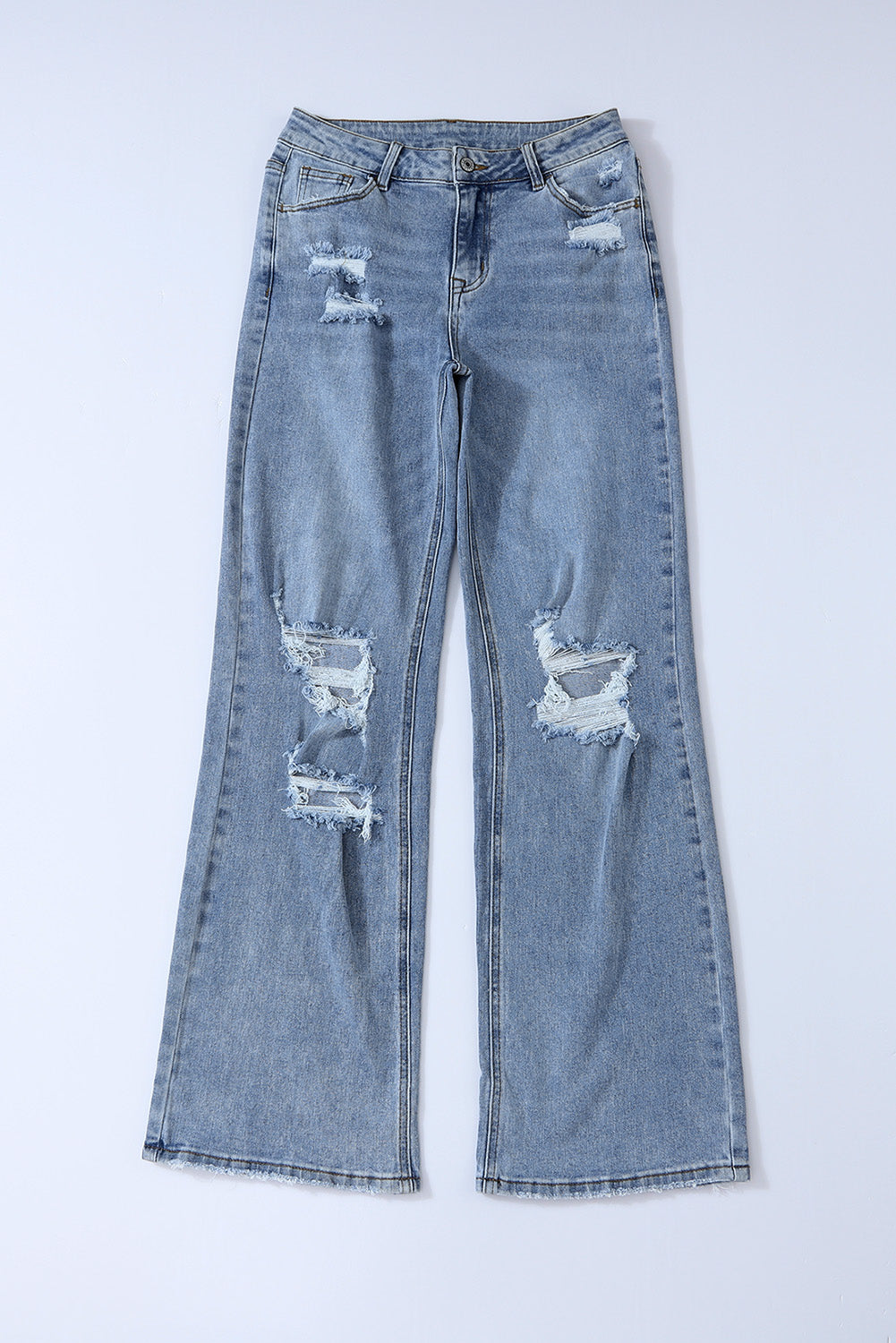 Sky Blue Destroyed Open Knee Wide Leg Jeans