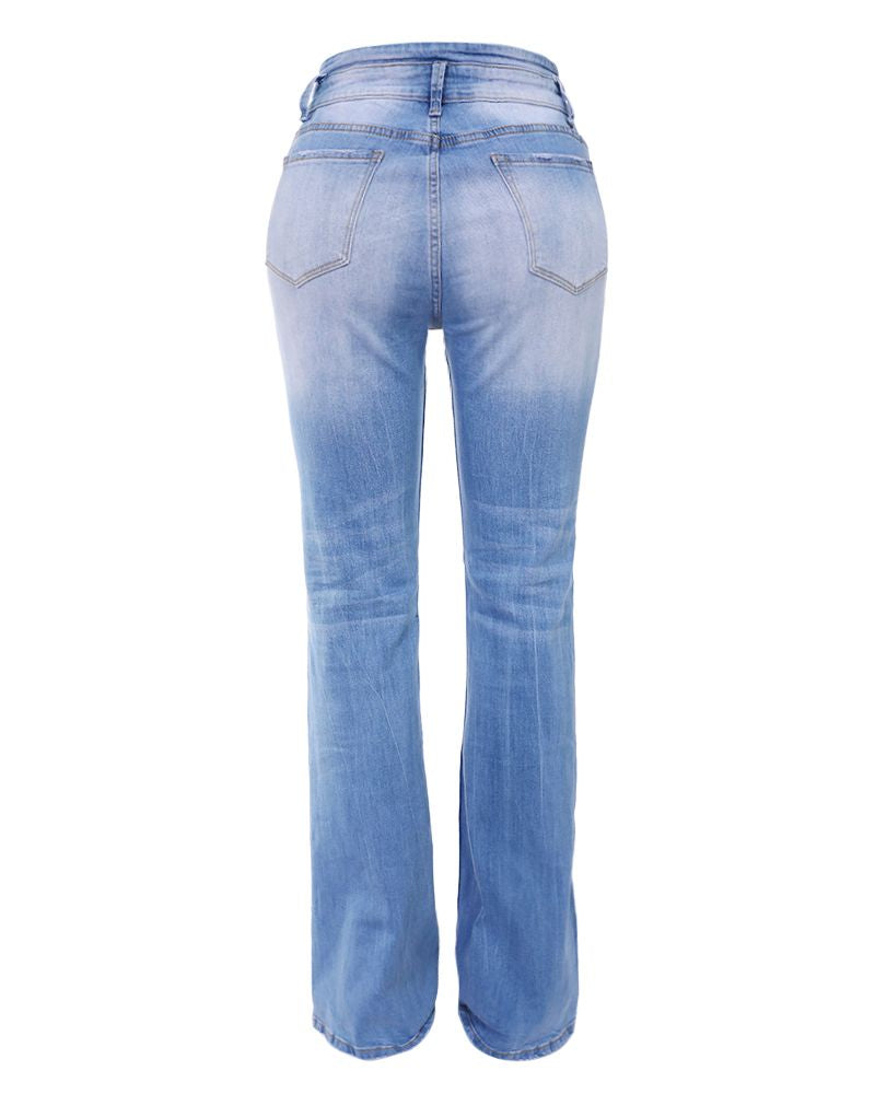 90er Vintage Jeans mit Knopfleiste und hoher Taille und ausgestelltem Bein