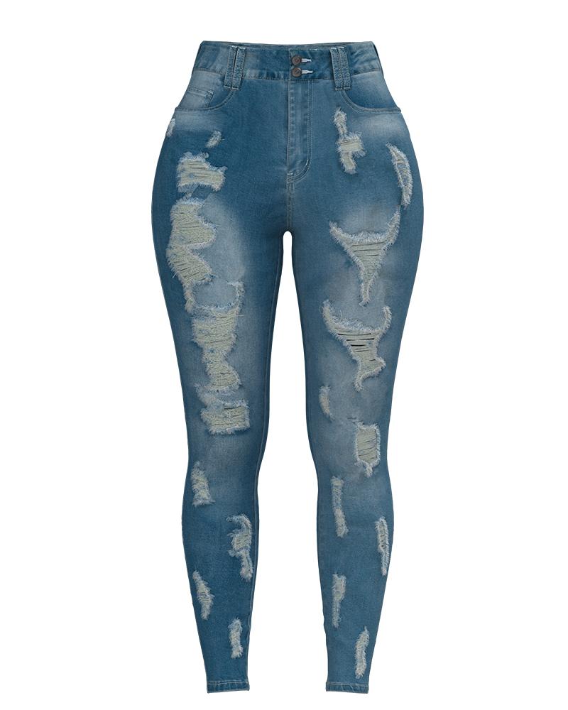 Extreme Distressed High Waist Skinny Jeans