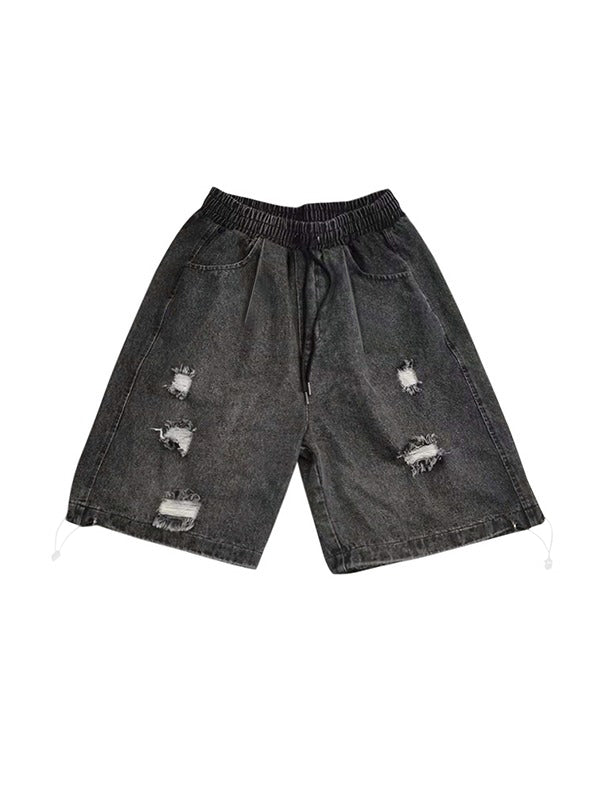 Schwarze Hip-Hop-Wash-Distressed-Skate-Jeansshorts