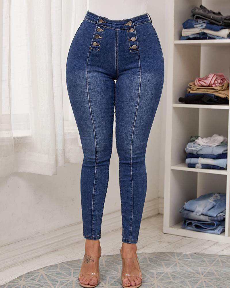 Double Breasted High Waist Skinny Jeans