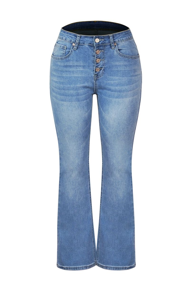 Button Fly Stone Wash Flare Jeans