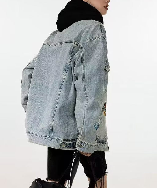 Frayed embroidered women denim jacket