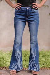 Blaue High Rise Flare Jeans mit Westernmuster