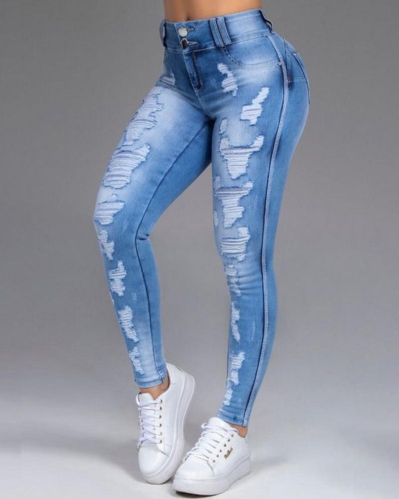 Extreme Distressed High Waist Skinny Jeans