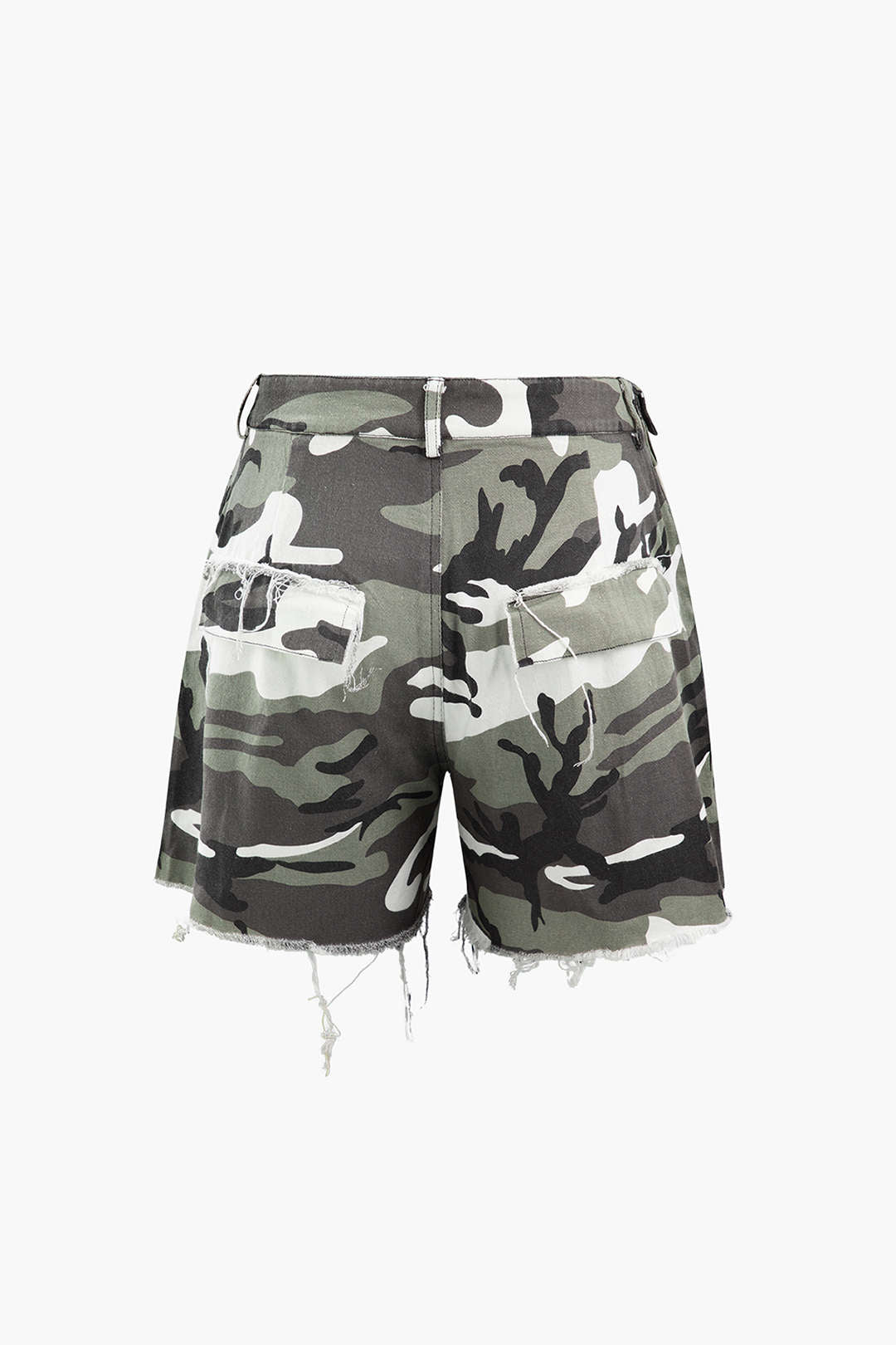 Pantalones cortos cargo con lazos y diseño desgastado de camuflaje retro