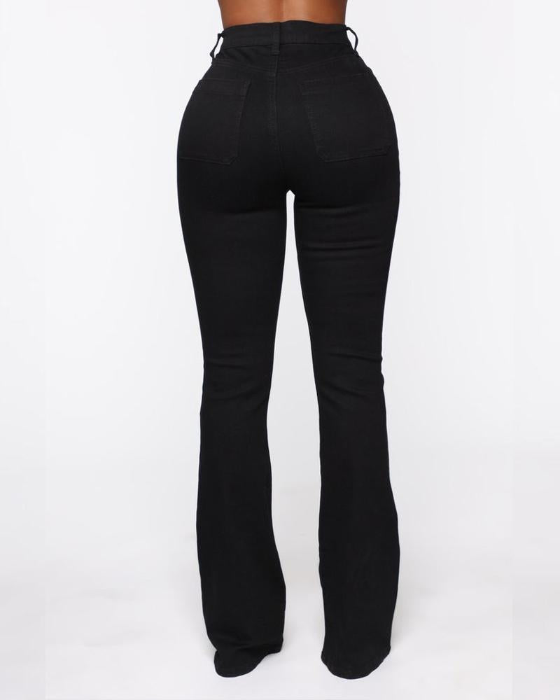 Button Fly Booty Shaping High Waist Flare Jeans