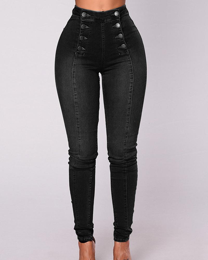 Double Button Fly Low Waist Skinny Jeans