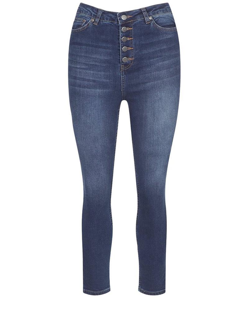 High Waisted Button Front Skinny Jeans