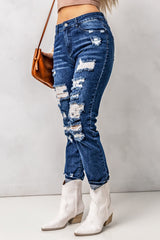 Blue Distressed High Waist Skinny Jeans