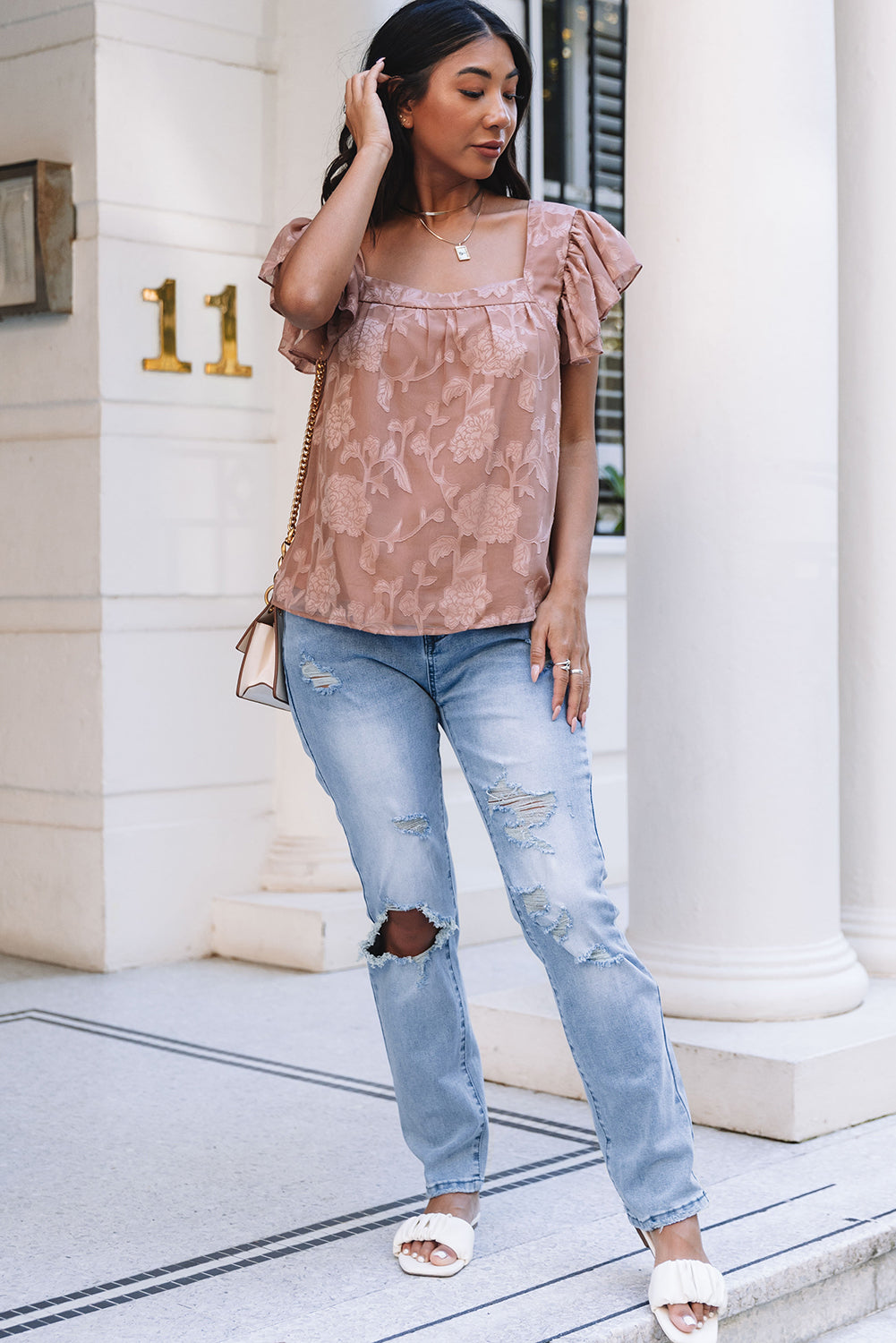 Light Blue Distressed Holes Straight Jeans