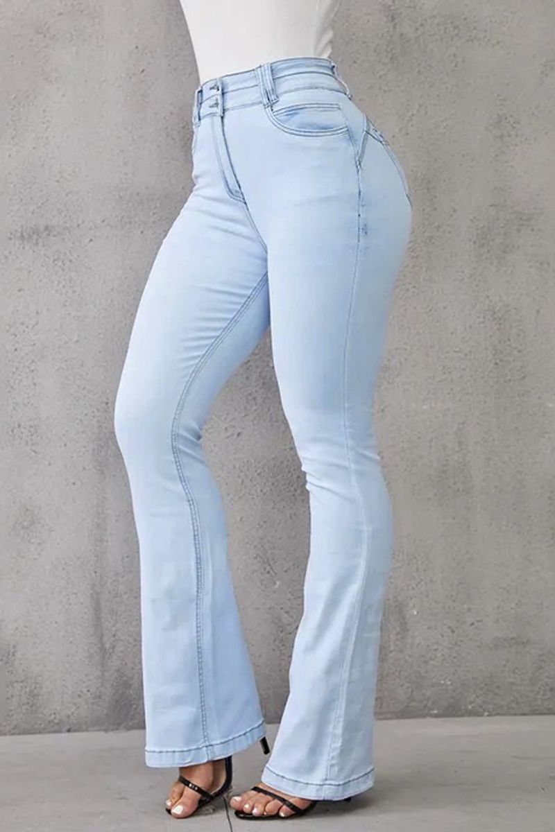 Button Front Butt Lifting Flare Jeans