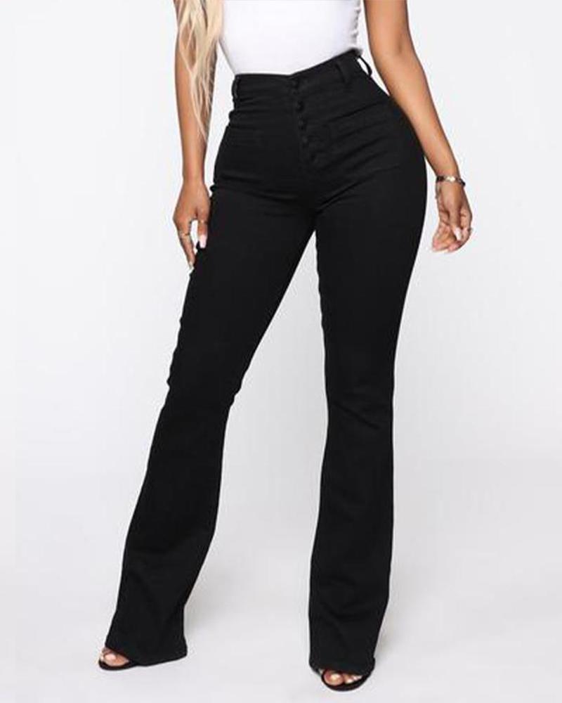 Button Fly Booty Shaping High Waist Flare Jeans