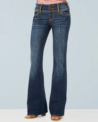 Classic Button Front Low Waist Flare Jeans