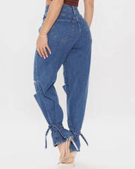 Ripped Ankle Tie Low Waist Jeans