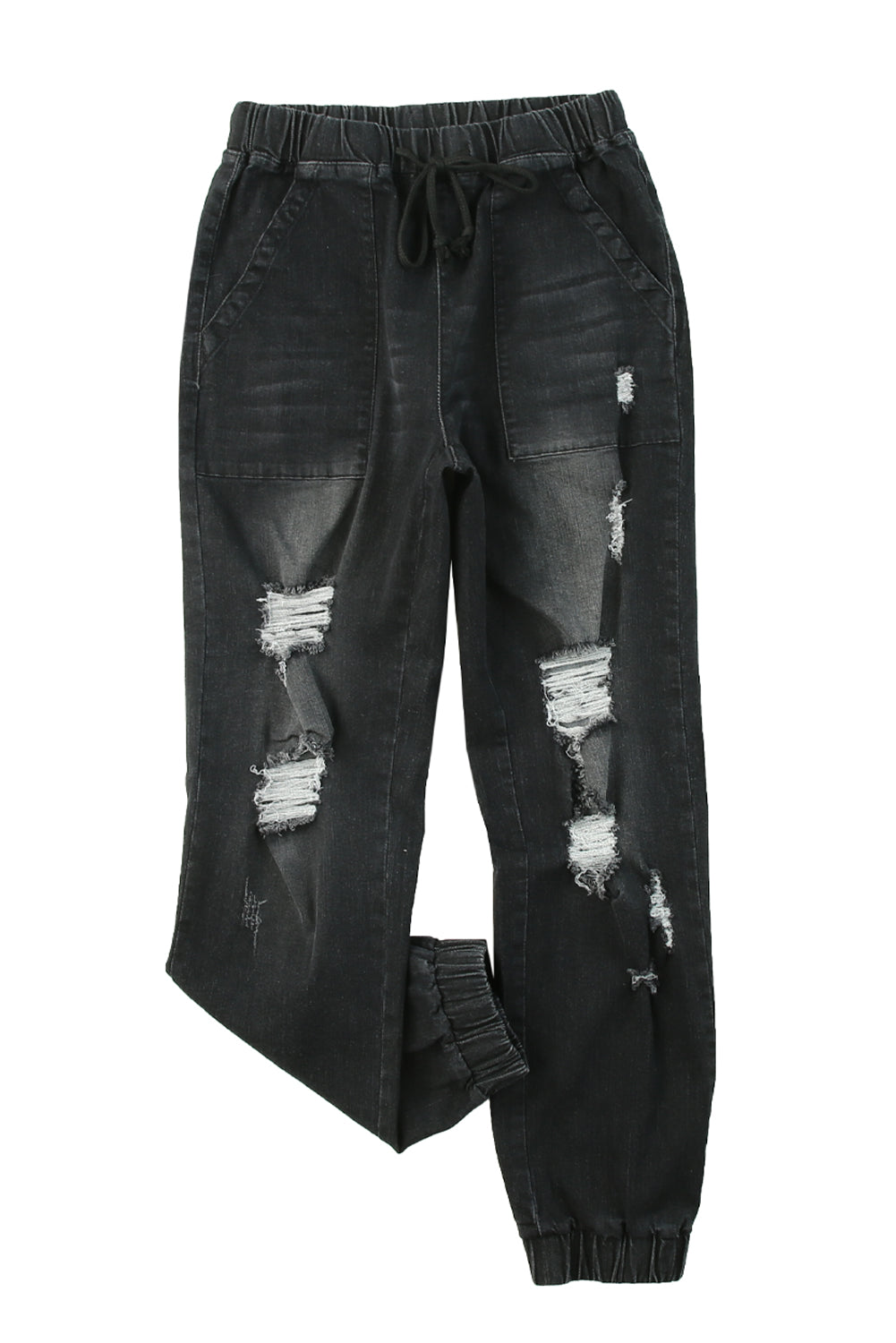 Schwarze Distressed-Jeans mit Taschen