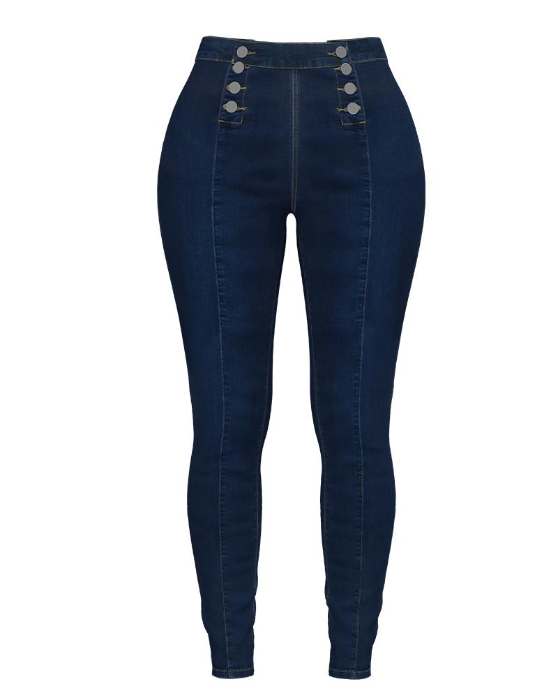 Double Breasted High Waist Skinny Jeans