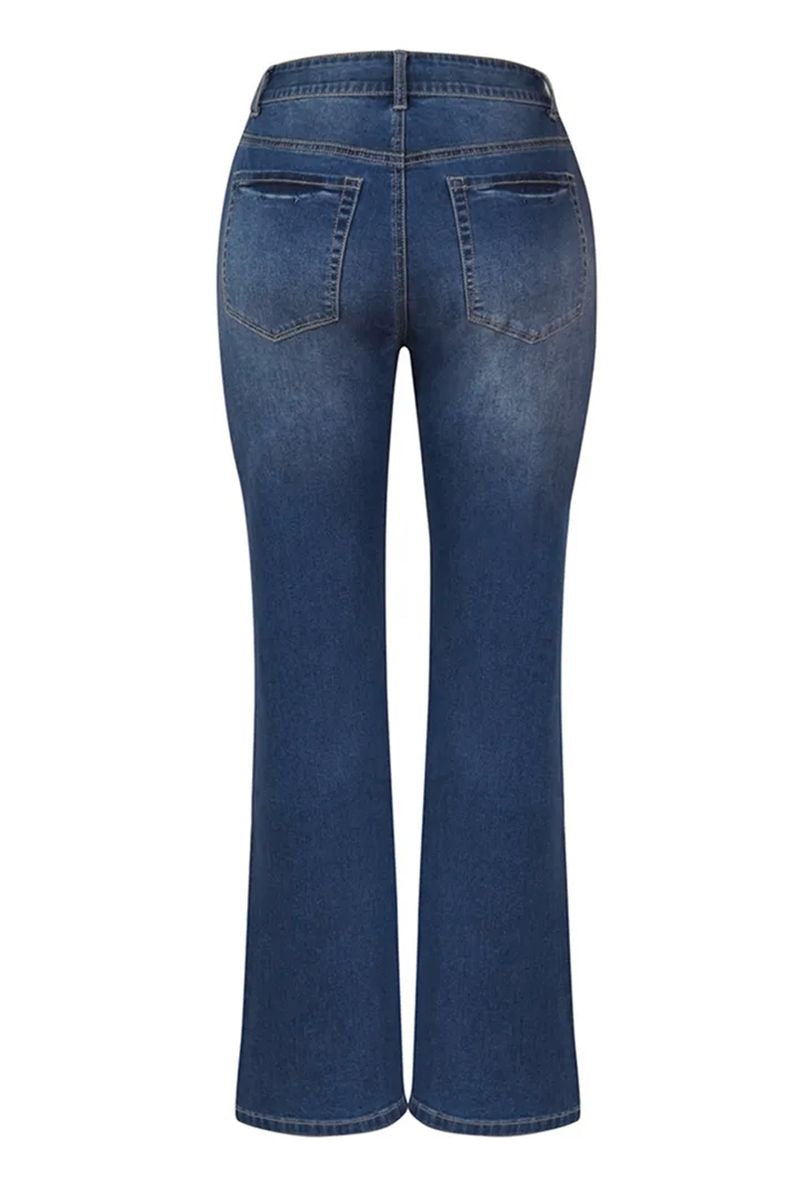 Button Fly Stone Wash Flare Jeans