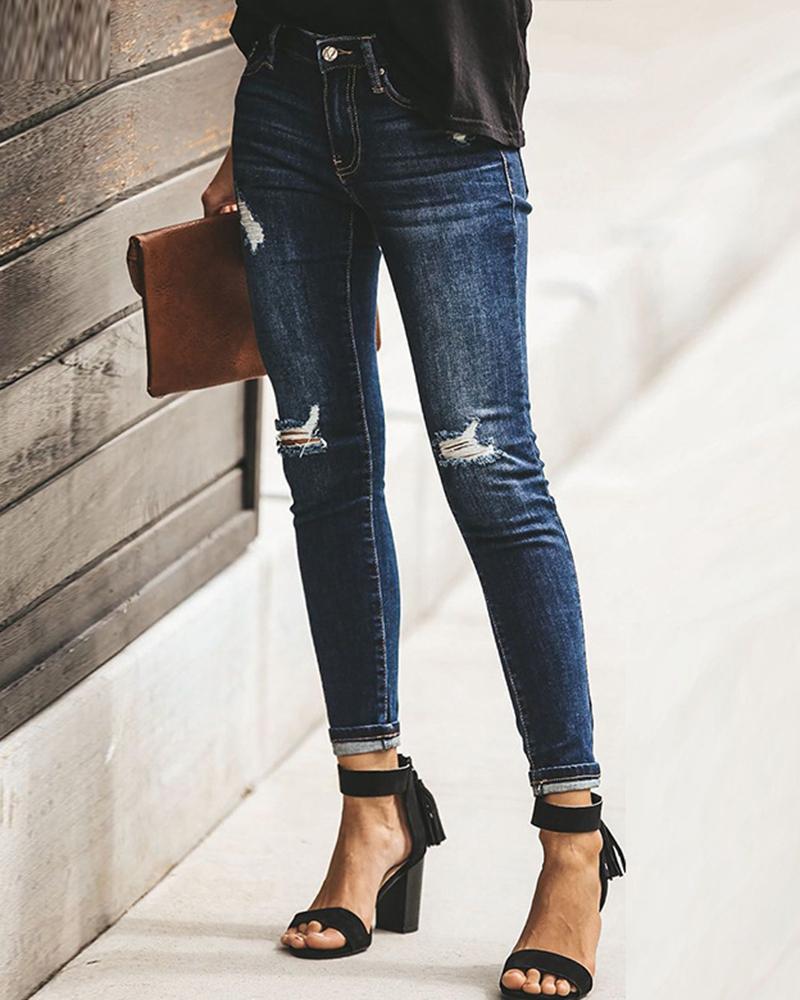 Ripped Raw Hem High Waist Jeans