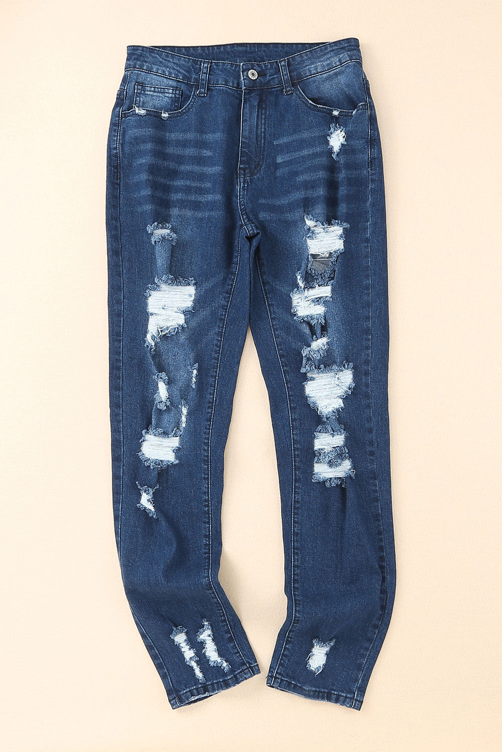 Blaue Skinny Jeans mit hoher Taille und Used-Look