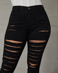 Plus High Waist Ladder Distressed Skinny Jeans