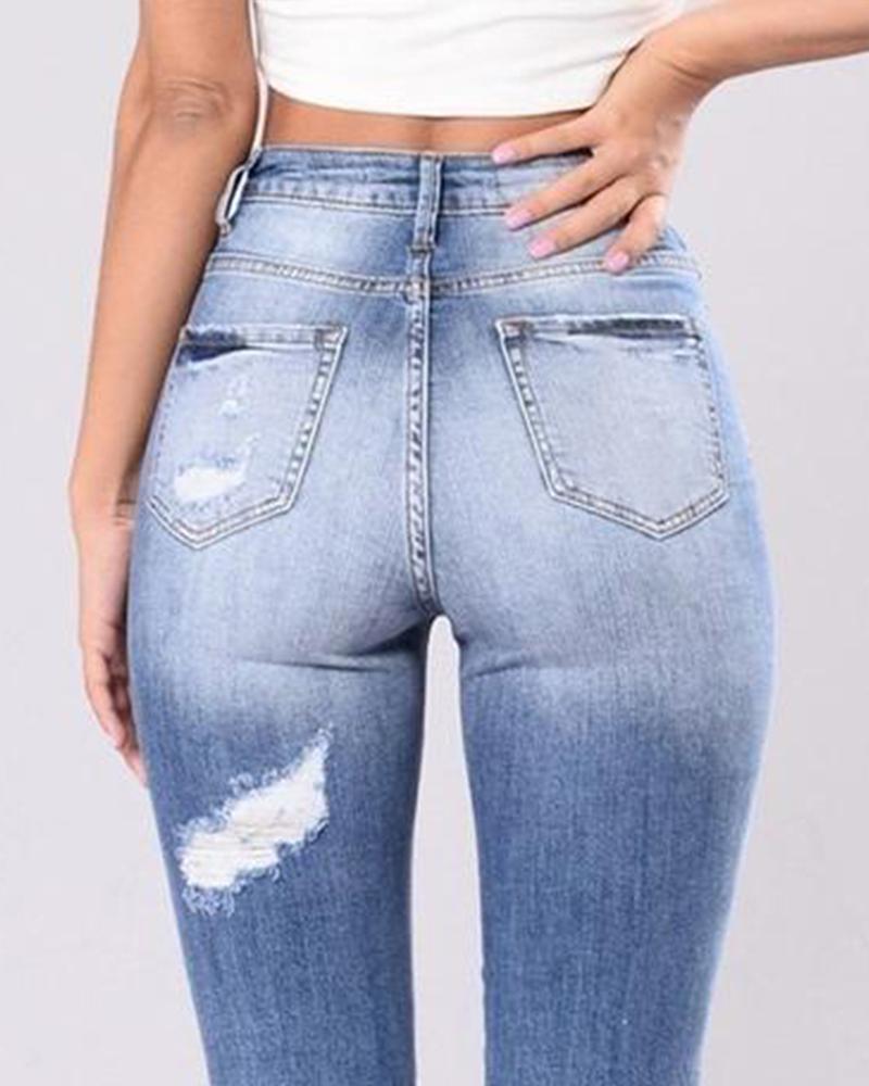 Knee Distressed Butt Lifting Skinny Jeans