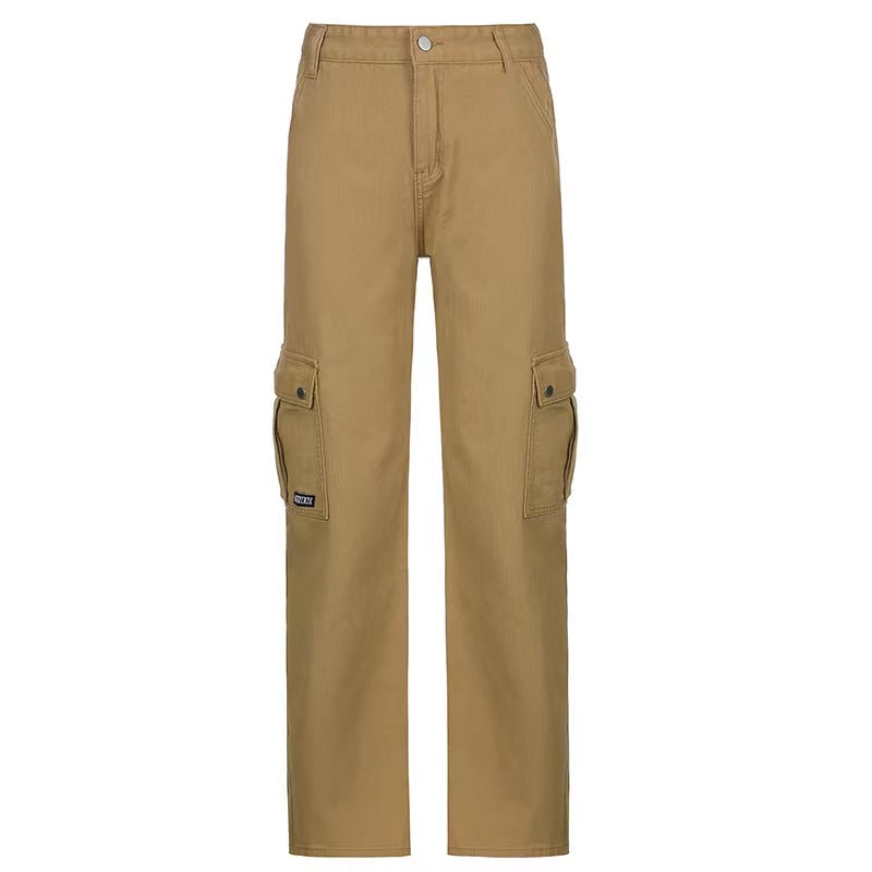 Braune klassische Vintage-Cargojeans mit Tasche